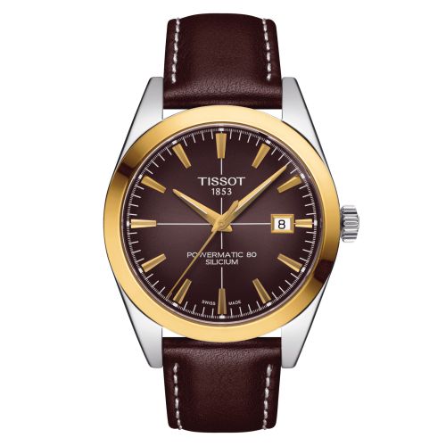 Tissot Gentleman Powermatic Stainless Steel / Yellow Gold / Brown / Strap